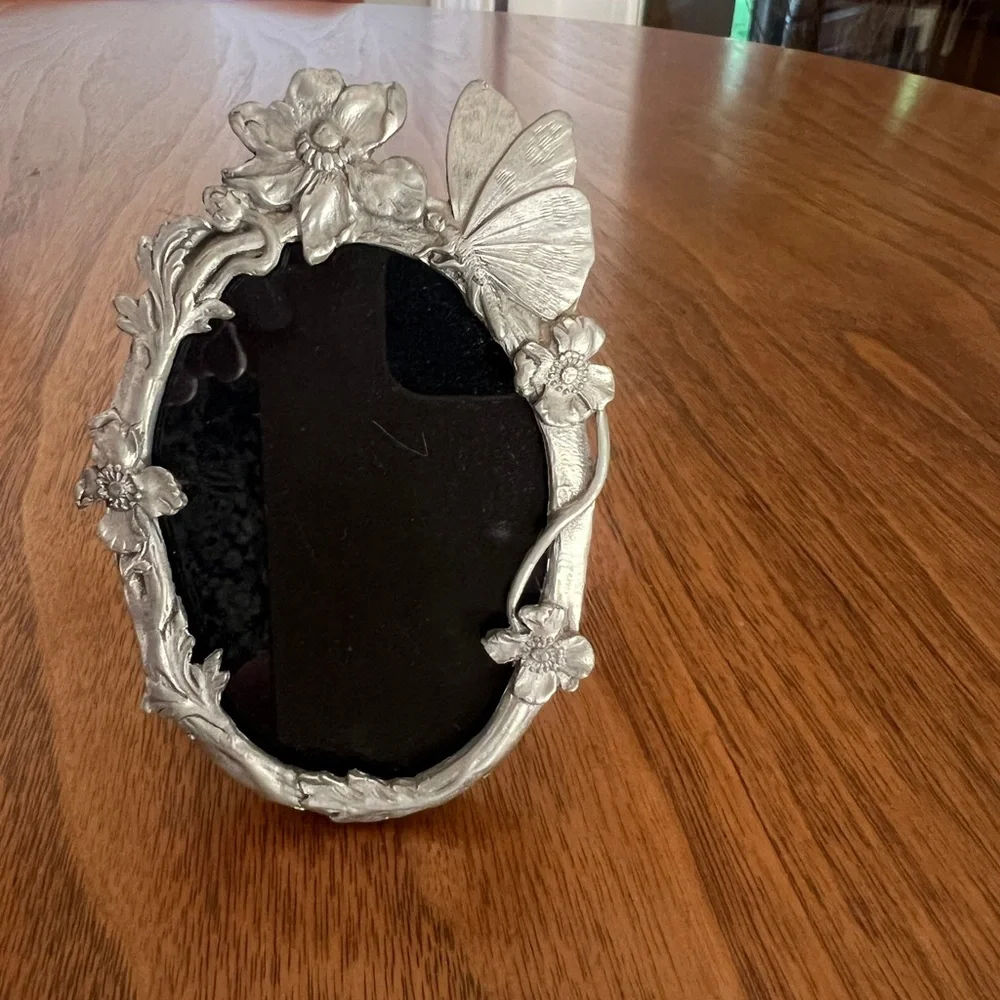 Vintage Elias Fine Pewter Mini Picture Frame with butterfly and flowers